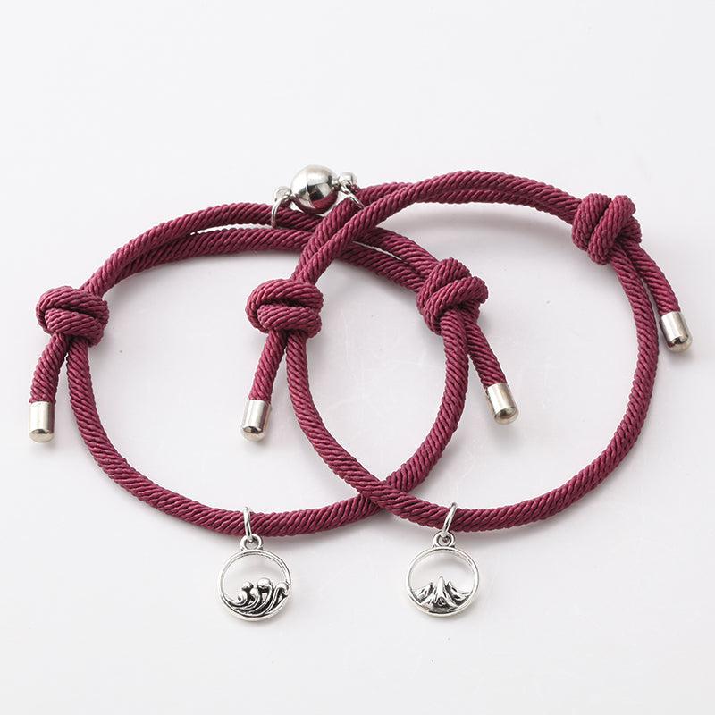 Magnetic Maroon Rope Bracelets for Couples-Couple Bracelet-Auswara
