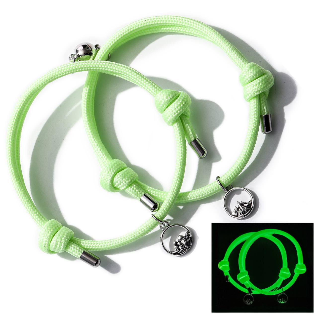 Magnetic Pale Green Rope Bracelets for Couples-Couple Bracelet-Auswara