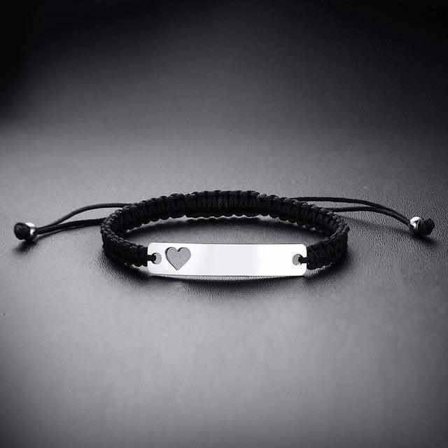 Magnetic Personalised Couples Matching Bracelets with Hollow Hearts-Couple Bracelet-Auswara