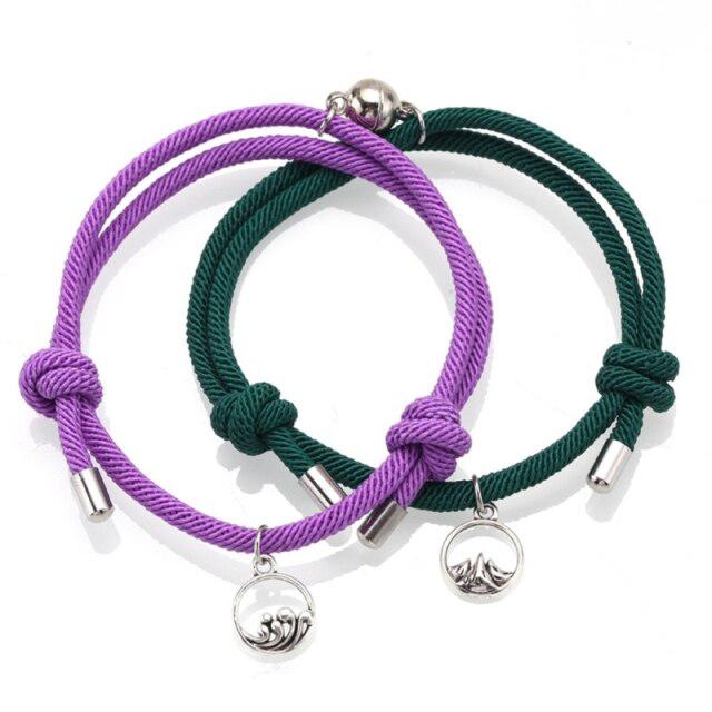 Magnetic Purple & Green Rope Bracelets for Couples-Couple Bracelet-Auswara