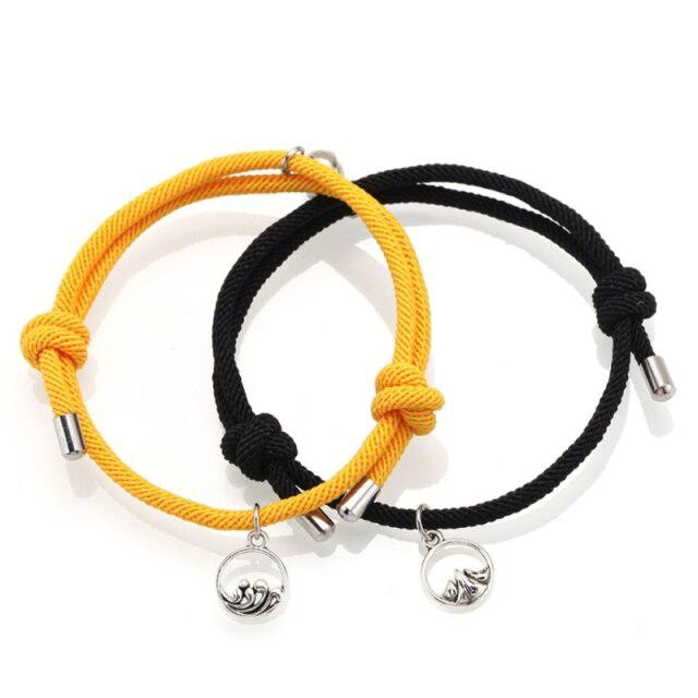 Magnetic Yellow & Black Rope Bracelets for Couples-Couple Bracelet-Auswara