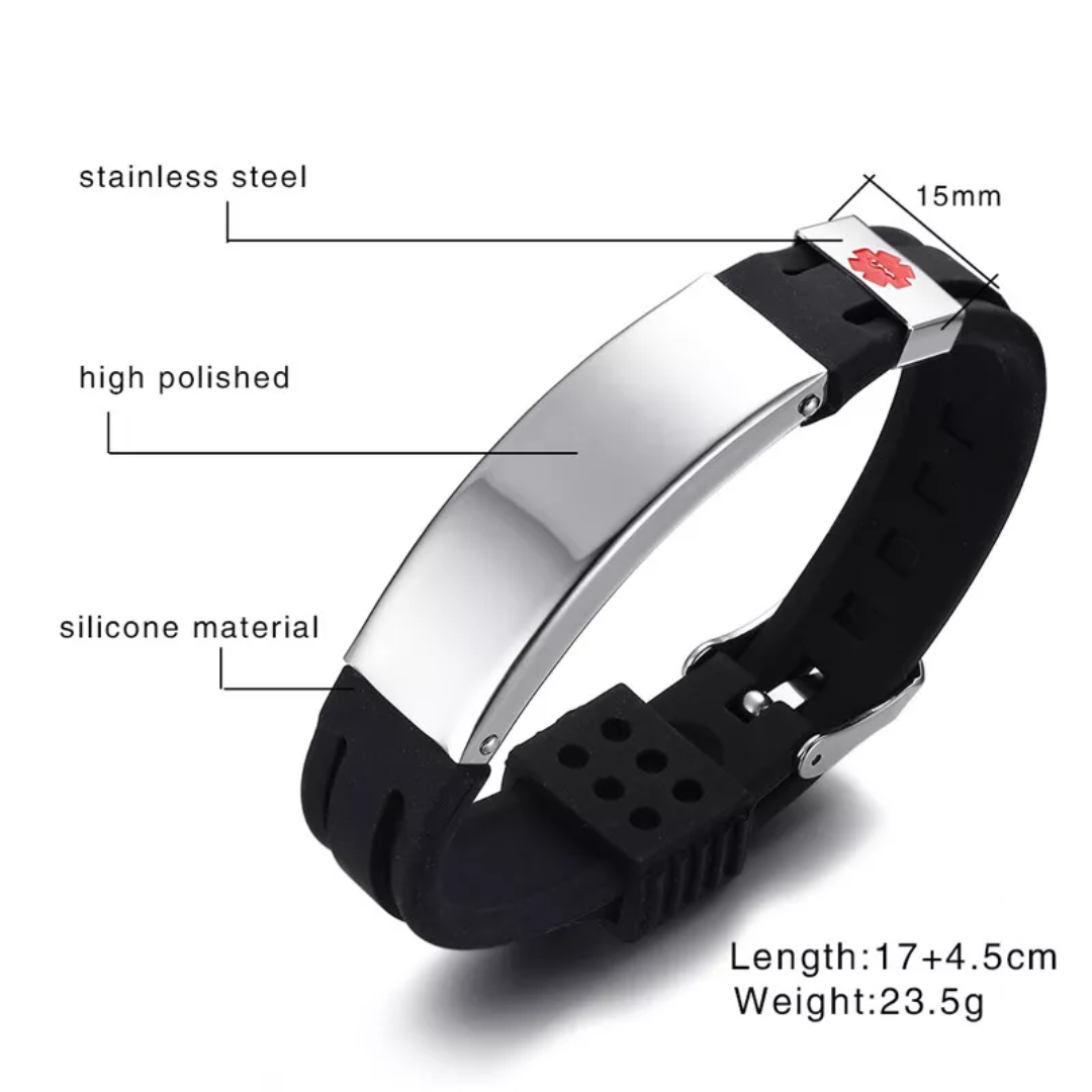 MaxEngrave Black Medical ID Band – Dual Sided
