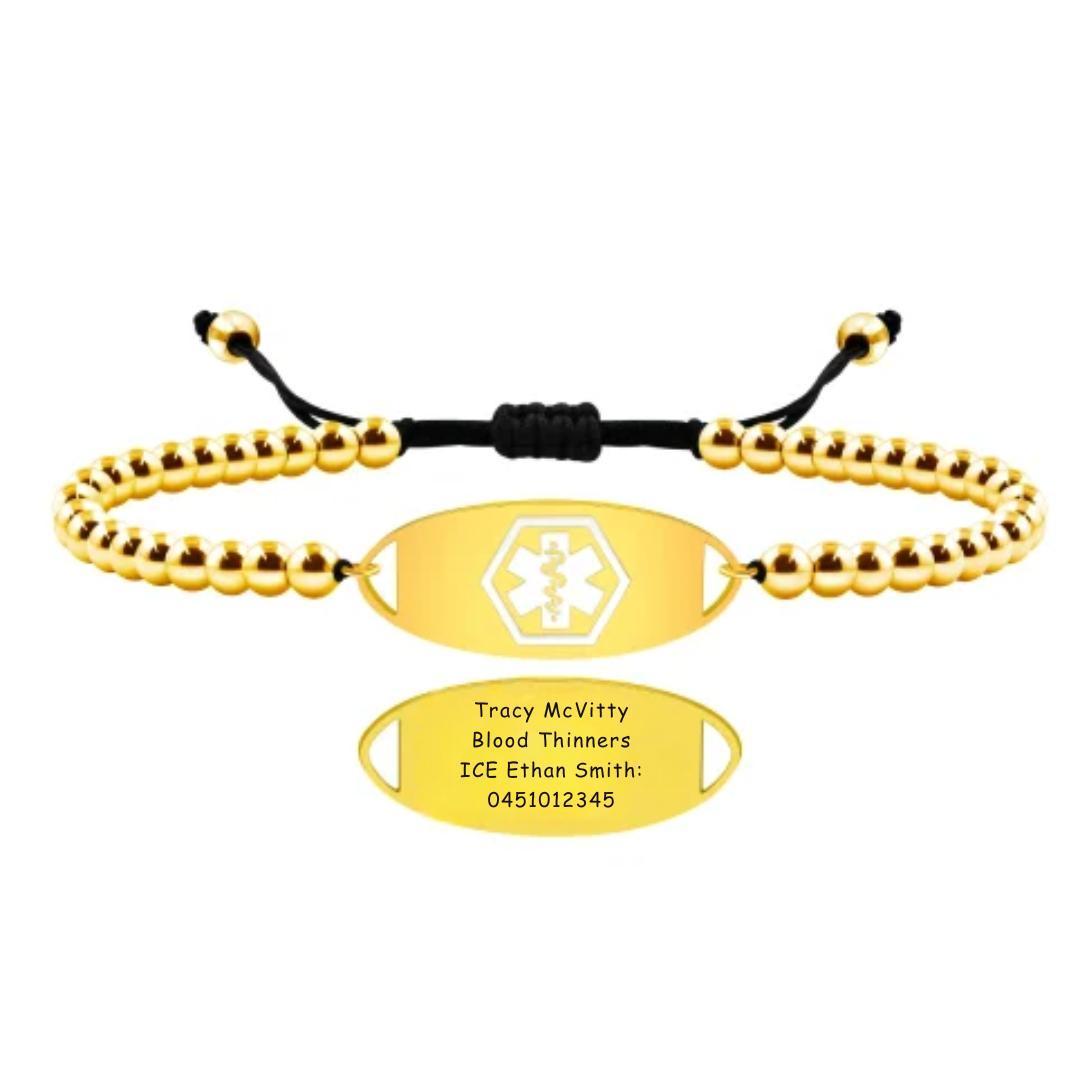 MedLux Aura – Gold Colour Beads-Medical ID Bracelet-Auswara