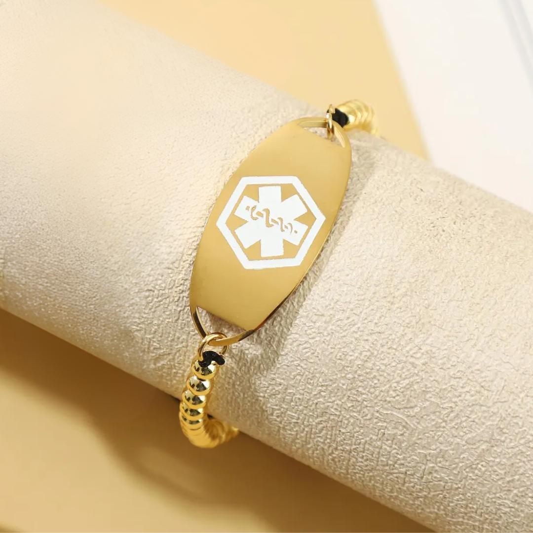 MedLux Aura – Gold Colour Beads-Medical ID Bracelet-Auswara
