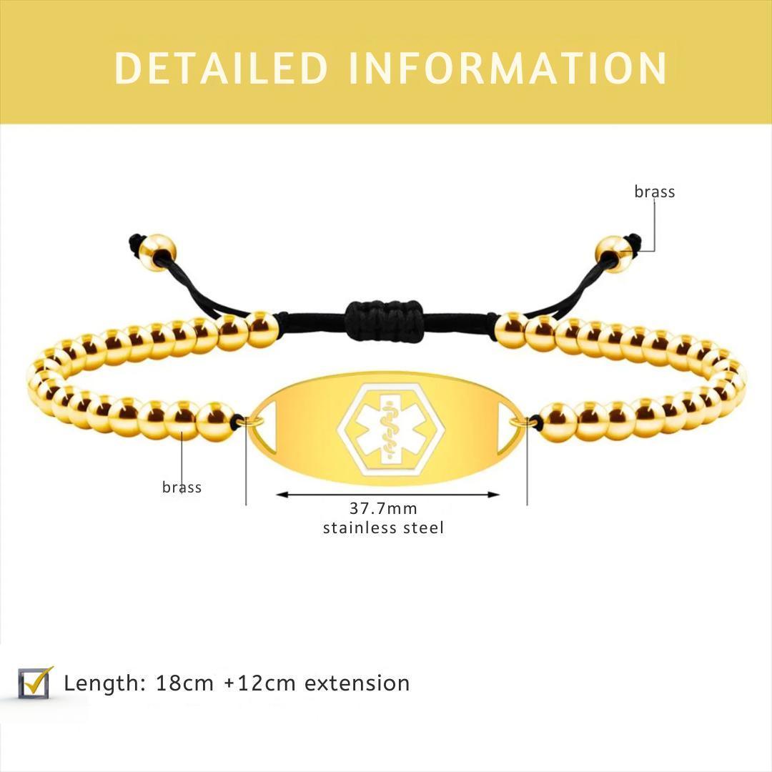 MedLux Aura – Gold Colour Beads-Medical ID Bracelet-Auswara
