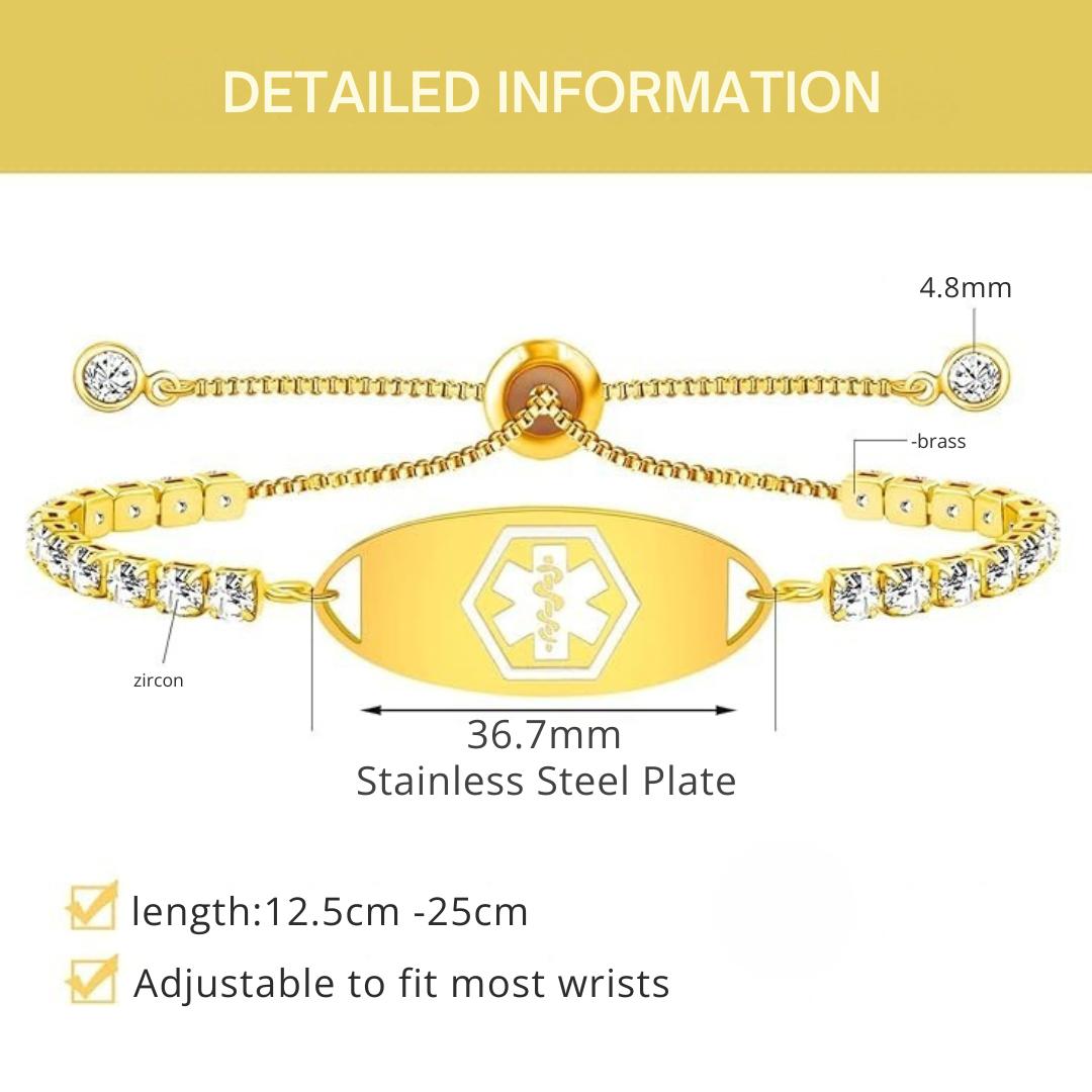 MedLux Aura – Gold Colour with Cubic Zirconia-Medical ID Bracelet-Auswara