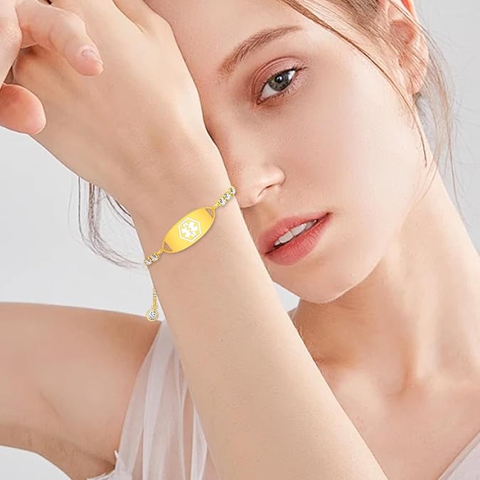 MedLux Aura – Gold Colour with Cubic Zirconia-Medical ID Bracelet-Auswara