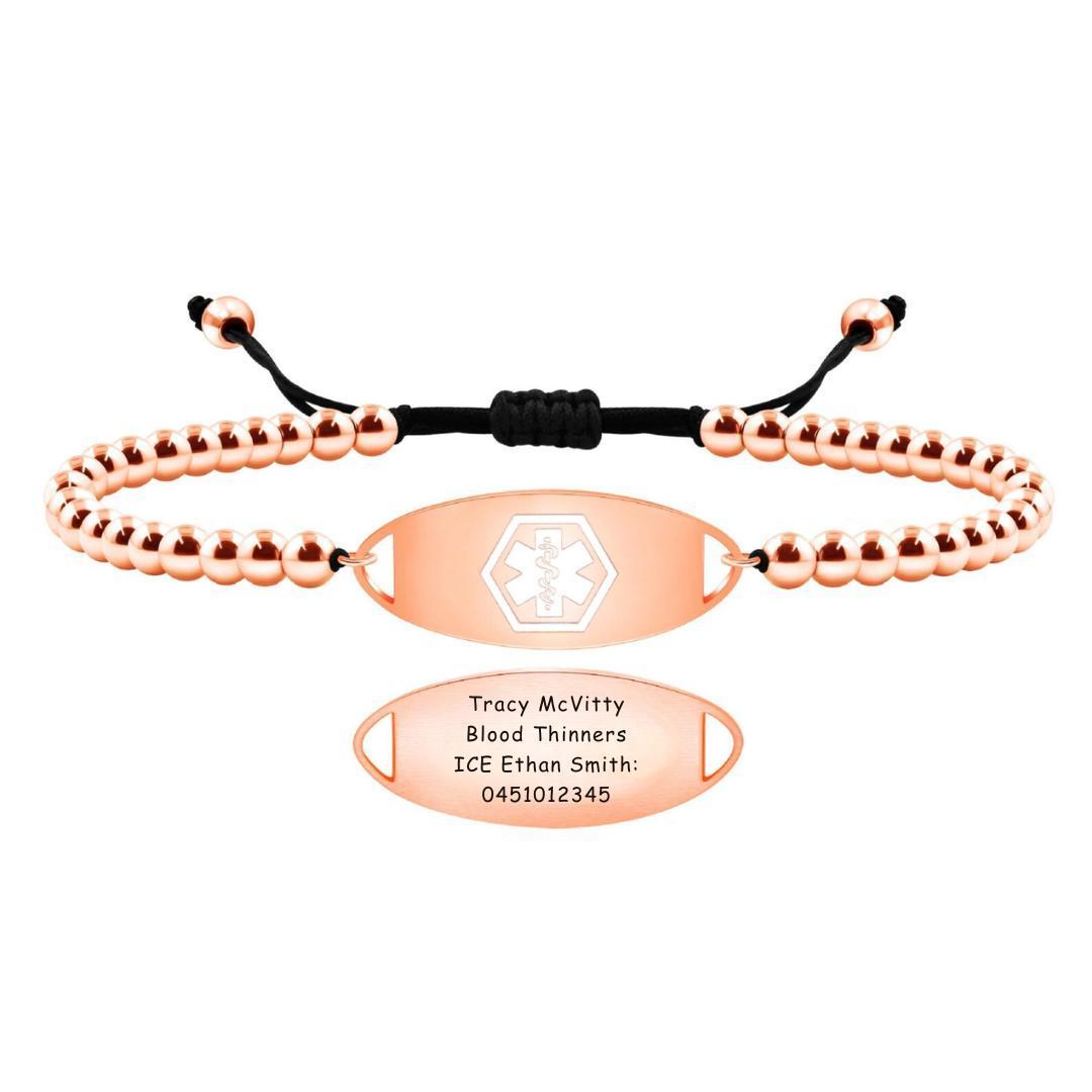 MedLux Aura – Rose Gold Colour Beads-Medical ID Bracelet-Auswara