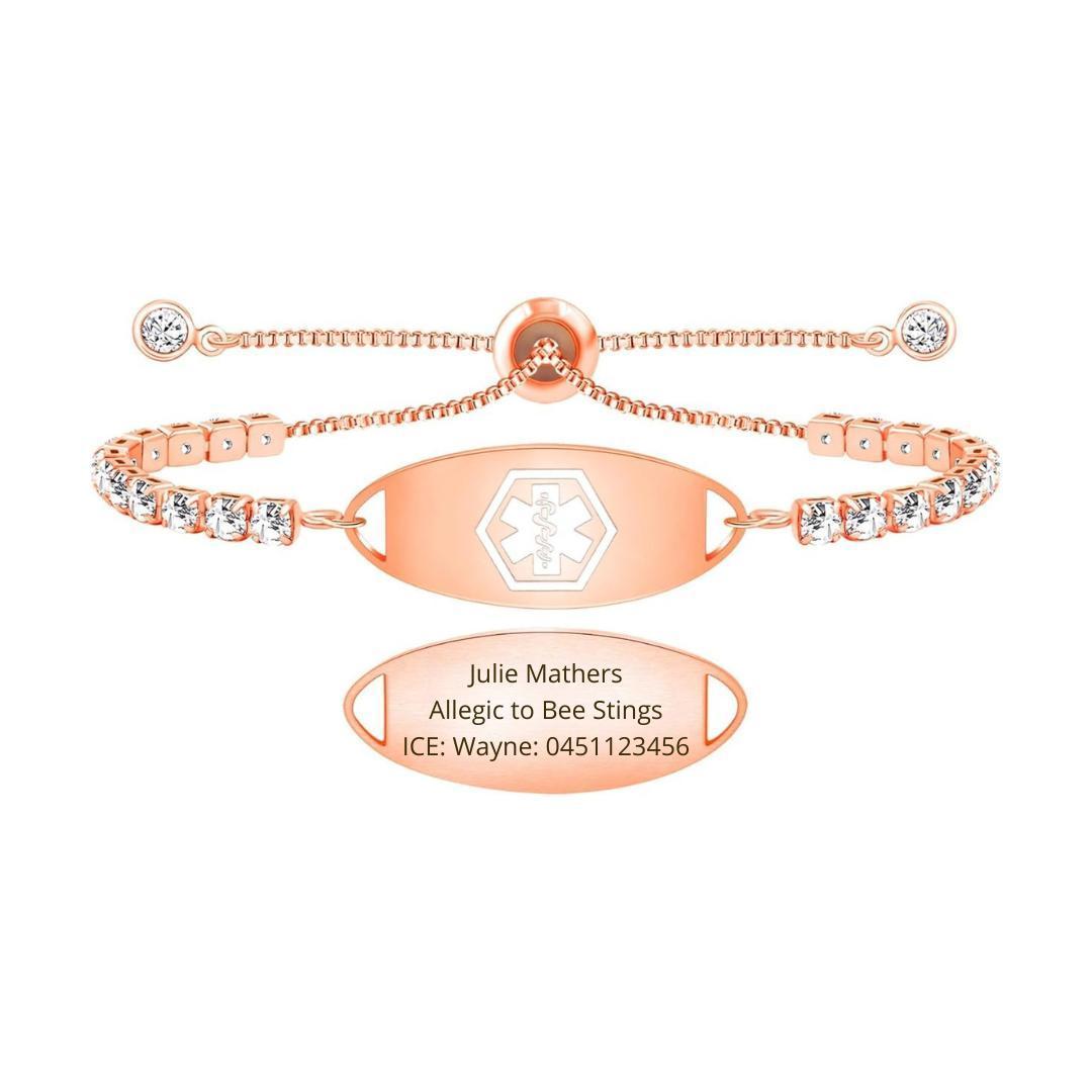 MedLux Aura – Rose Gold Gold Colour with Cubic Zirconia-Medical ID Bracelet-Auswara