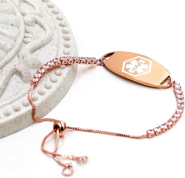MedLux Aura – Rose Gold Gold Colour with Cubic Zirconia-Medical ID Bracelet-Auswara