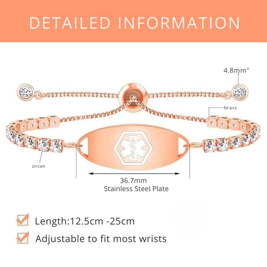 MedLux Aura – Rose Gold Gold Colour with Cubic Zirconia-Medical ID Bracelet-Auswara