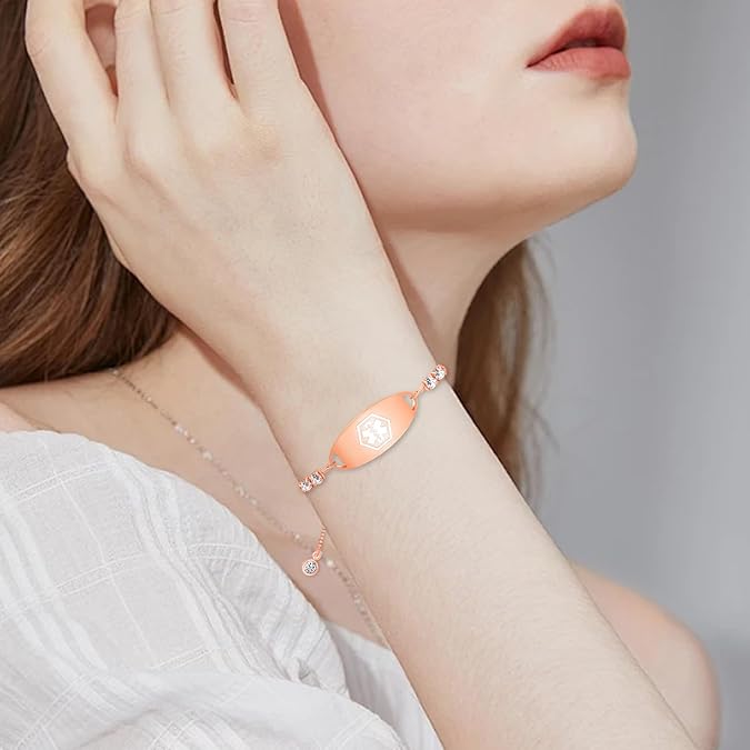 MedLux Aura – Rose Gold Gold Colour with Cubic Zirconia-Medical ID Bracelet-Auswara