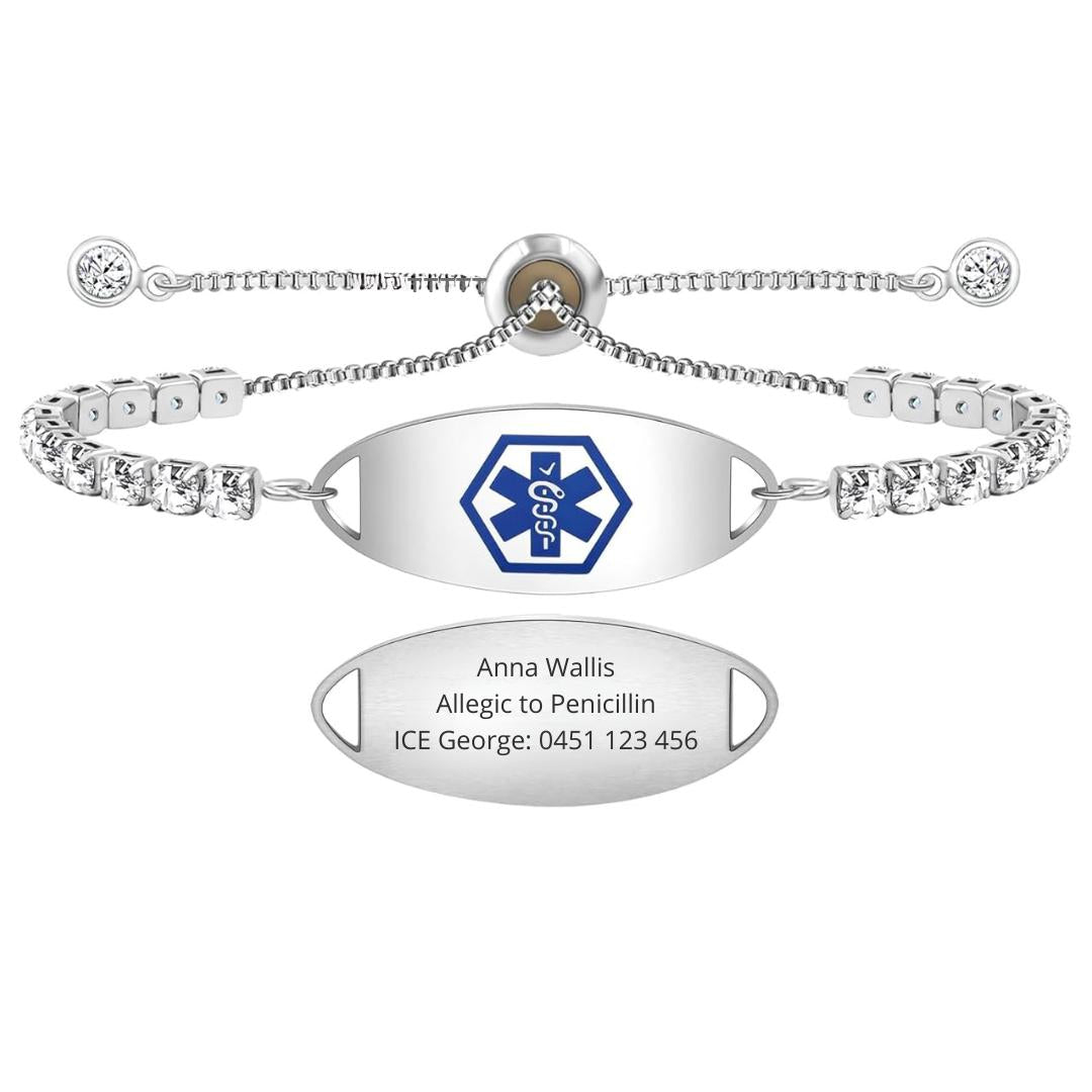 MedLux Aura – Silver Colour with Cubic Zirconia-Medical ID Bracelet-Auswara