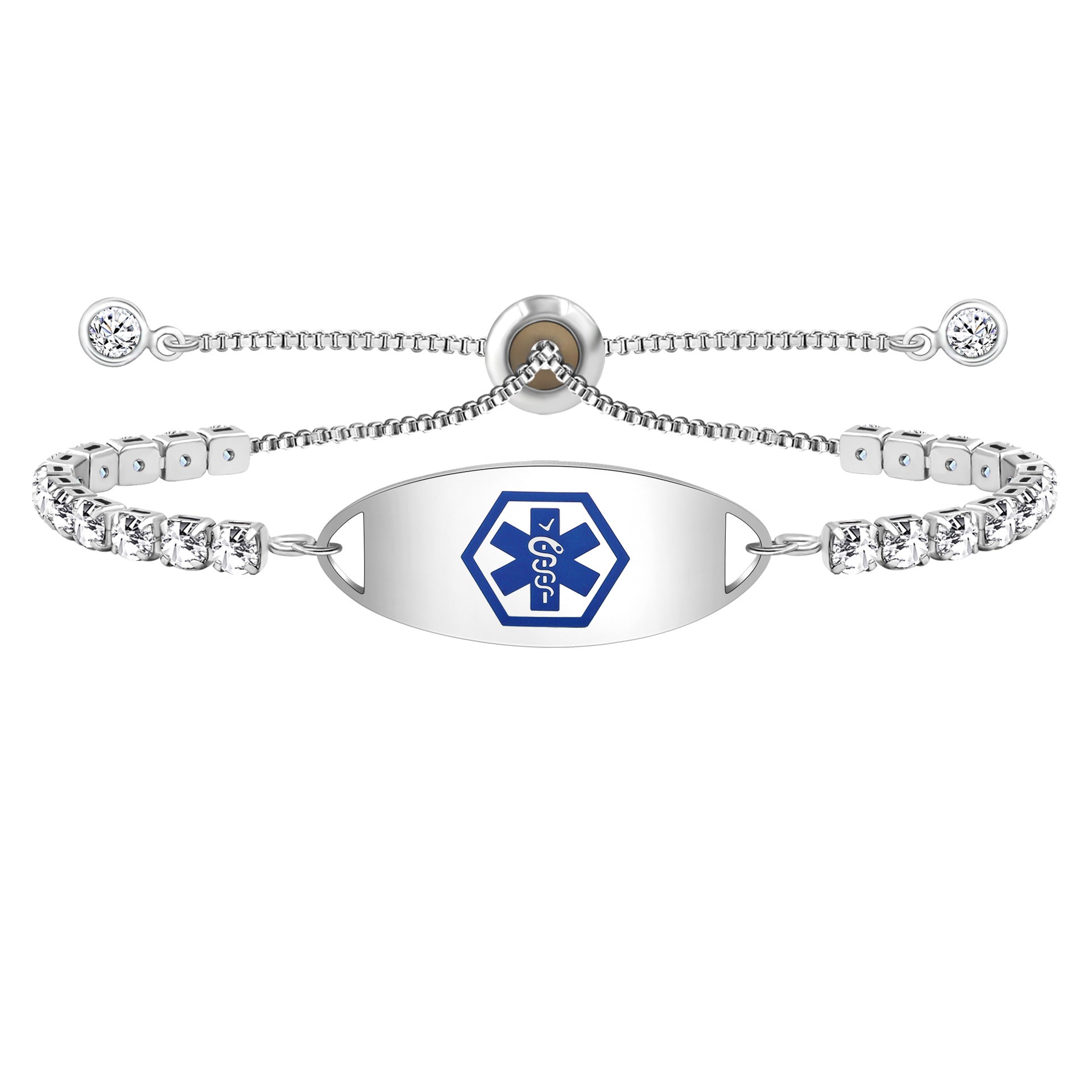 MedLux Aura – Silver Colour with Cubic Zirconia-Medical ID Bracelet-Auswara