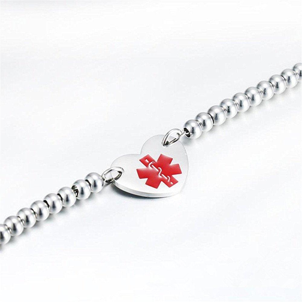 Medical Alert ID Bead Bracelet with Heart Charm-Medical ID Bracelet-Auswara