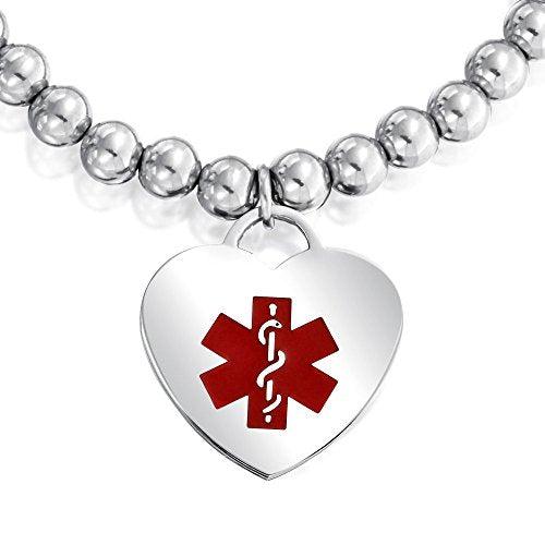 Medical Alert ID Bead Bracelet with Mini Heart Charm-Medical ID Bracelet-Auswara