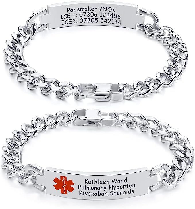 Medical Alert ID Stainless Steel Chain Bracelet-Medical ID Bracelet-Auswara
