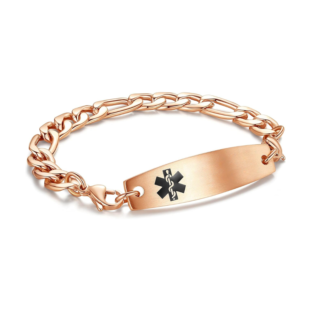 Custom Rose Gold Medical Alert ID Chain Bracelet