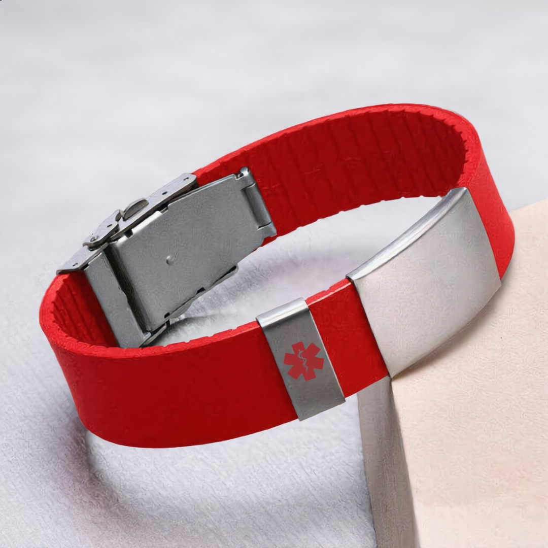 Unisex Silicone Sport Medical ID Bracelet - Wide Plate
