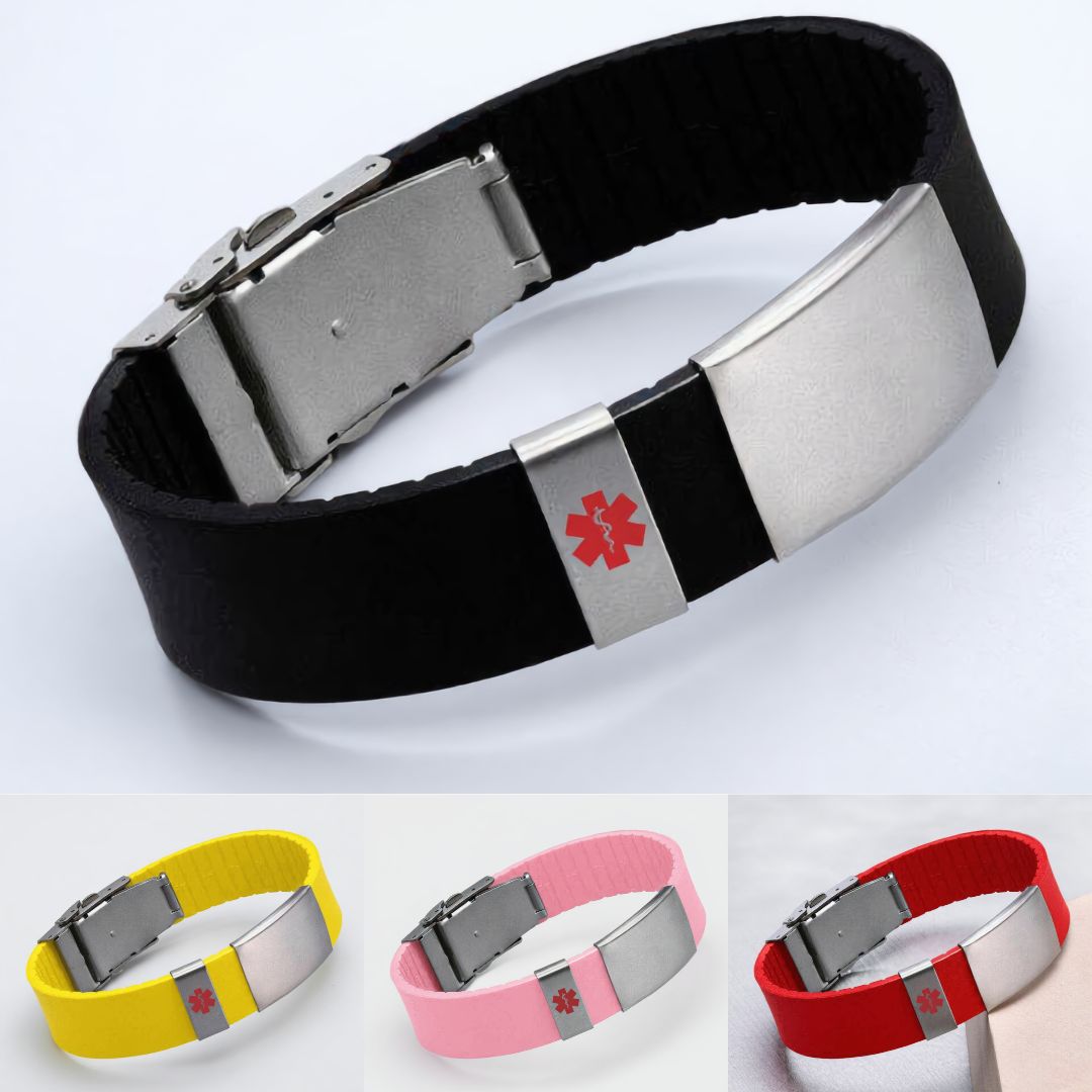 Unisex Silicone Sport Medical ID Bracelet - Wide Plate