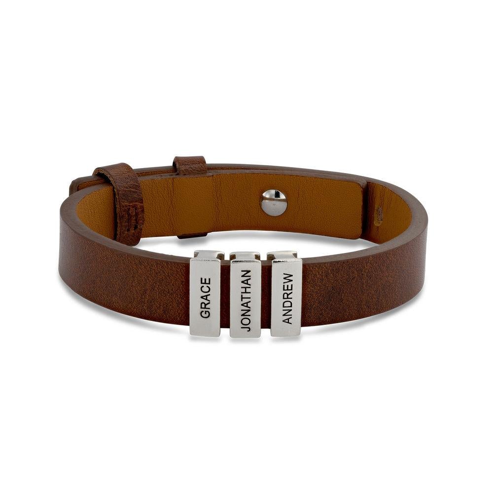 Men’s Brown Leather Bracelet with Custom Beads-Personalised Bracelet-Auswara