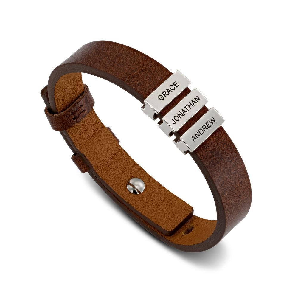 Men’s Brown Leather Bracelet with Custom Beads