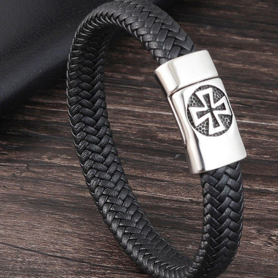 Men’s Cross Leather Bracelet-Cross Bracelet-Auswara