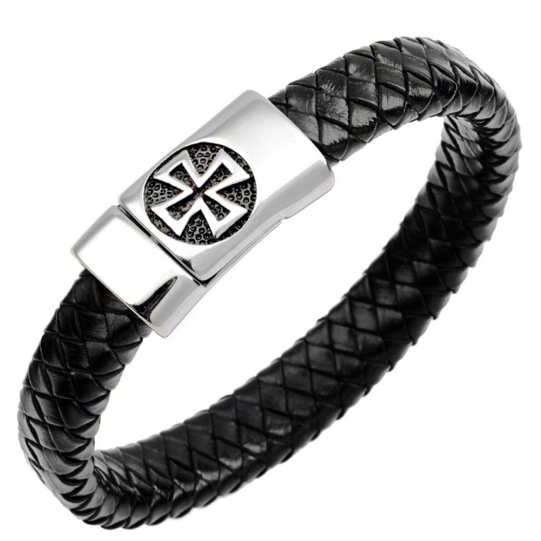 Men’s Cross Leather Bracelet-Cross Bracelet-Auswara