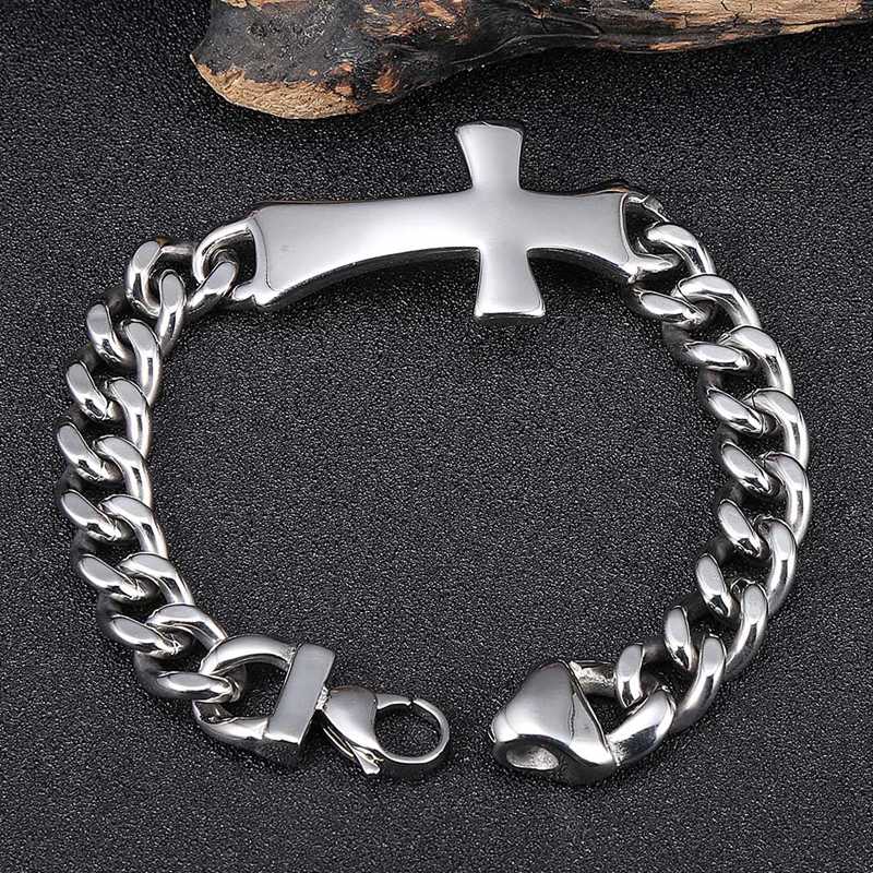 Men's Cuban Link Cross Bracelet-Cross Bracelet-Auswara