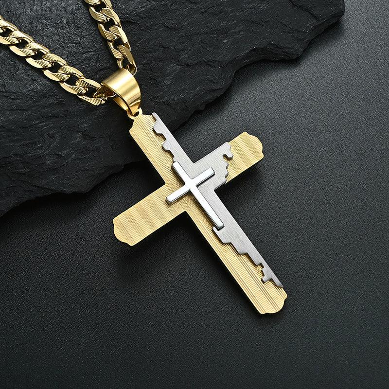 Men’s Double Cross Chain Necklace-Cross Necklace-Auswara