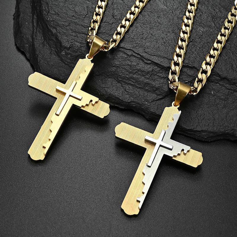 Men’s Double Cross Chain Necklace-Cross Necklace-Auswara