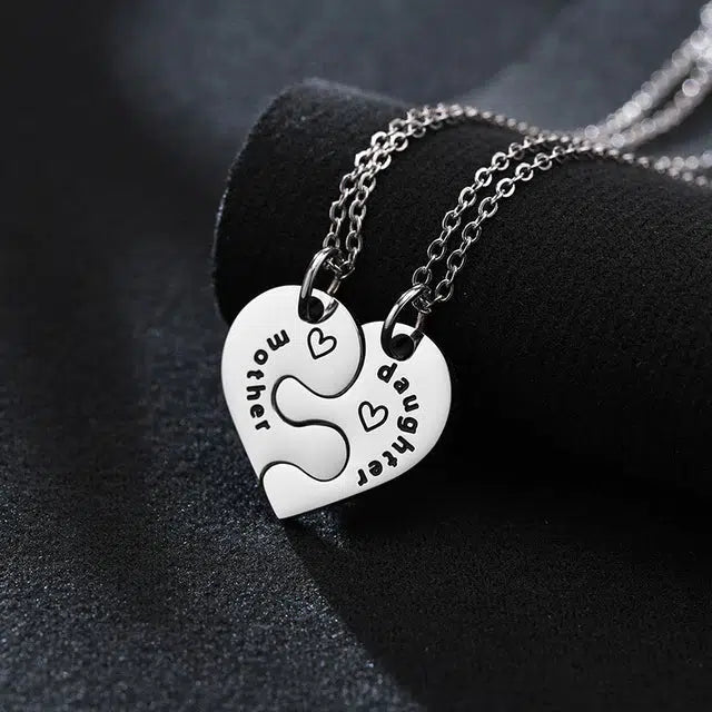 Mother Daughter Pendant Necklace Set | 18 Inch Stainless Steel Heart Jewelry 2pc | Rinhoo
