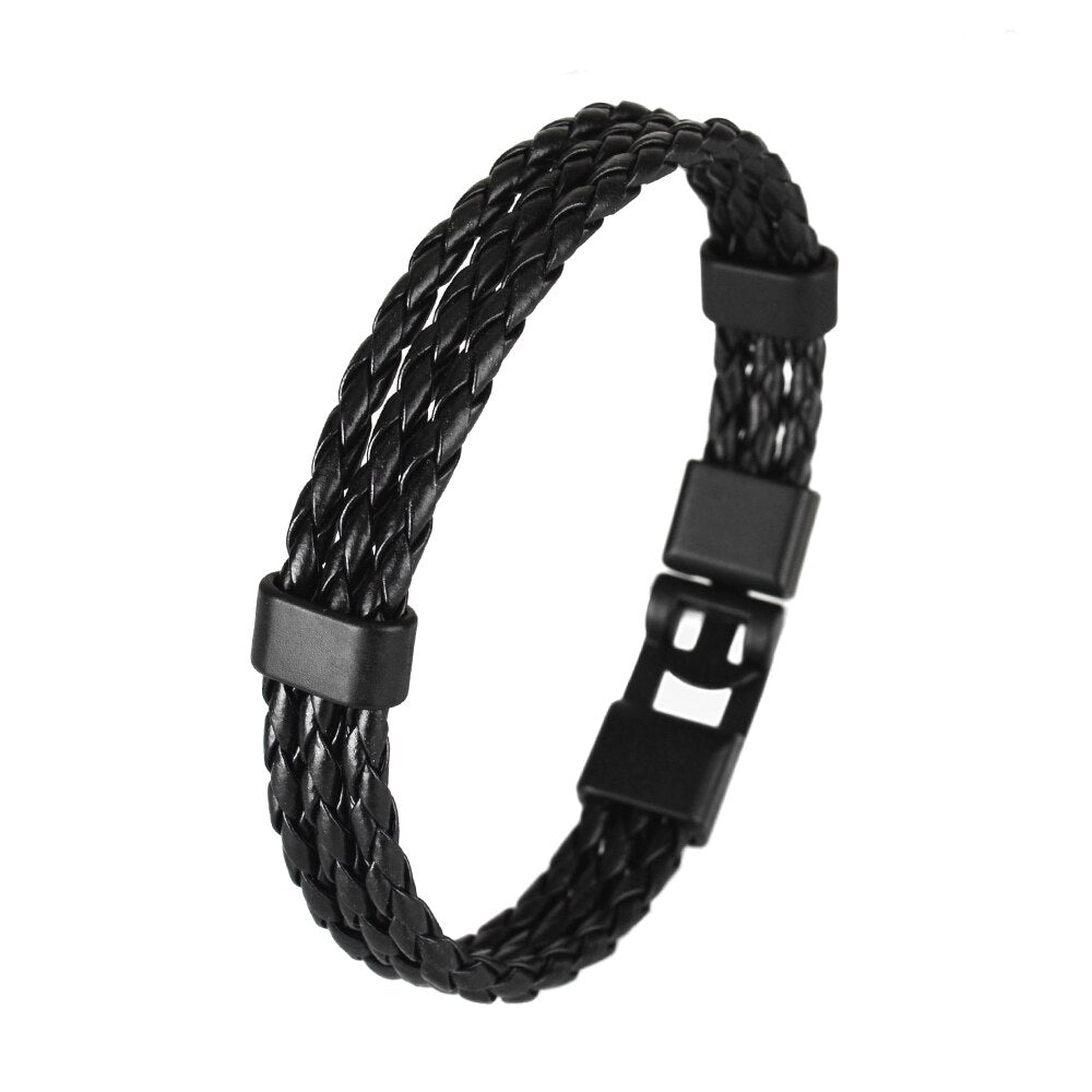 Multi Strand Black Leather Bracelet-Leather Bracelet-Auswara