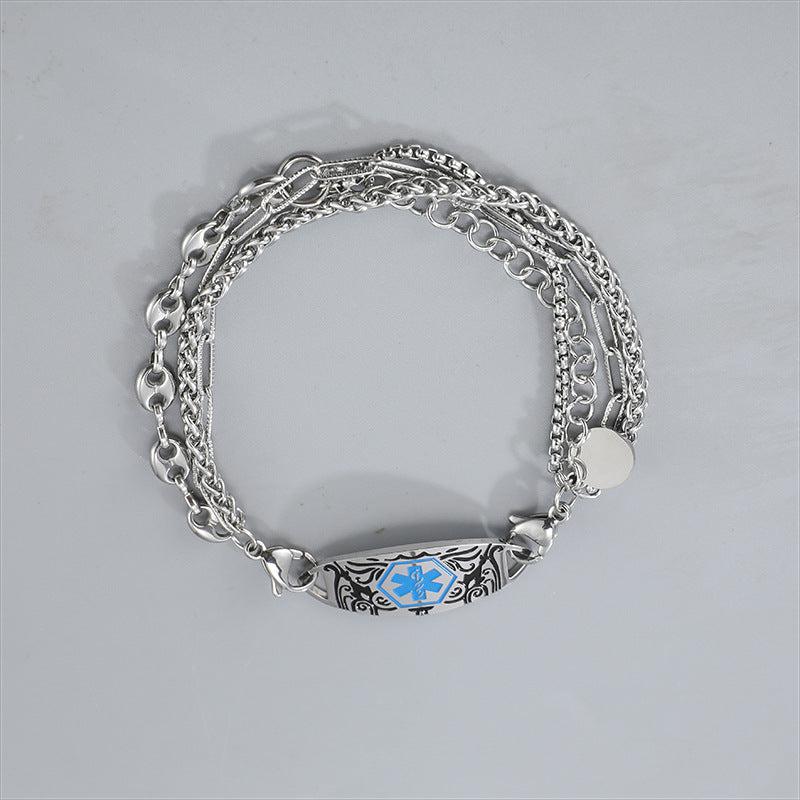 Multiple Chain Medical Alert Bracelet with Blue Logo-Medical ID Bracelet-Auswara