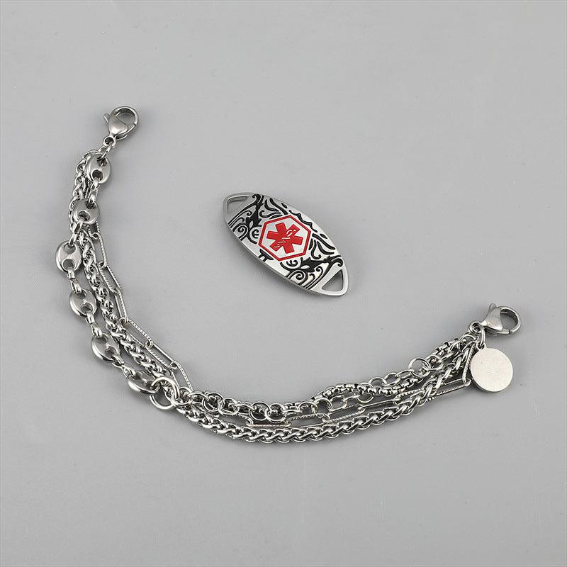 Multiple Chain Medical Alert Bracelet with Red Logo-Medical ID Bracelet-Auswara