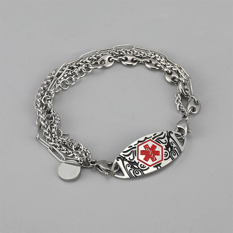 Multiple Chain Medical Alert Bracelet with Red Logo-Medical ID Bracelet-Auswara