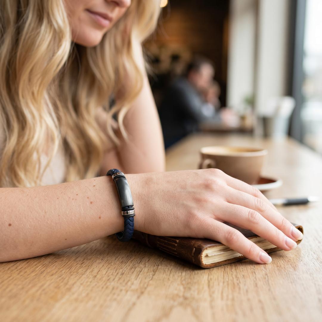 Navy Belle Personalised Women Leather Bracelet-Personalised Bracelet-Auswara