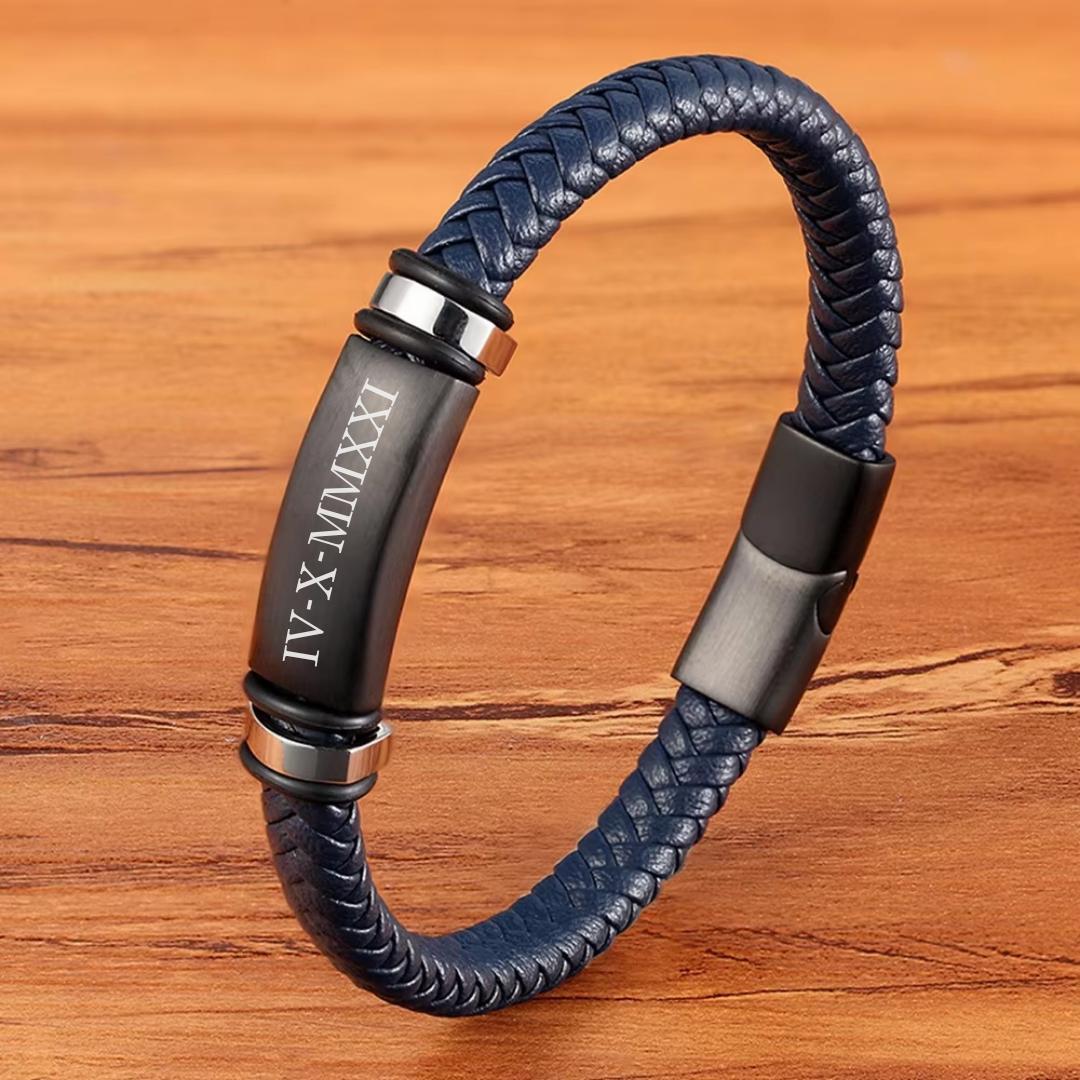 Navy Belle Personalised Women Leather Bracelet-Personalised Bracelet-Auswara