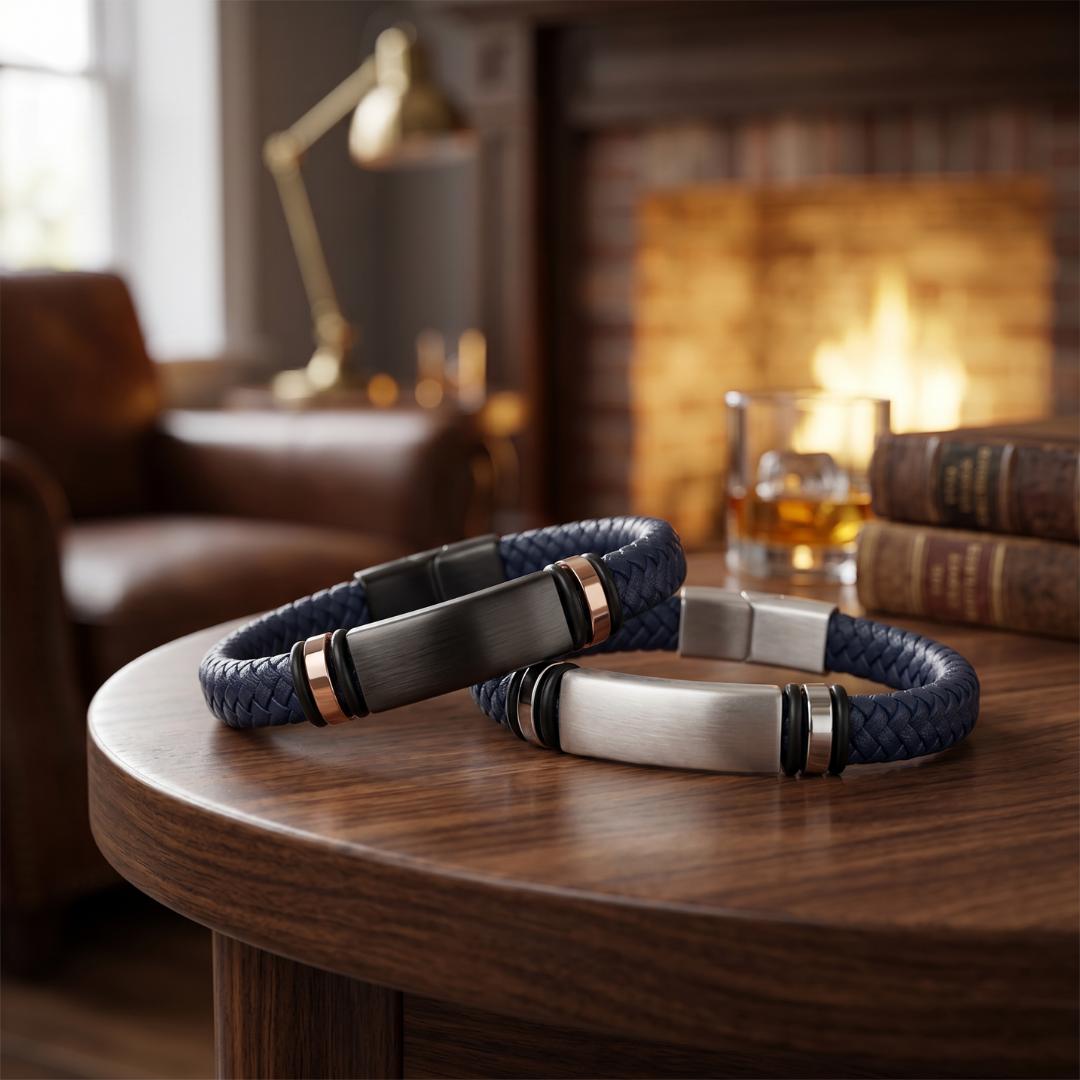 Navy Belle Personalised Women Leather Bracelet-Personalised Bracelet-Auswara