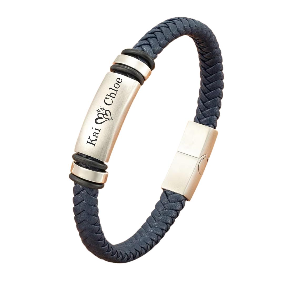 Navy Belle Personalised Women Leather Bracelet-Personalised Bracelet-Auswara
