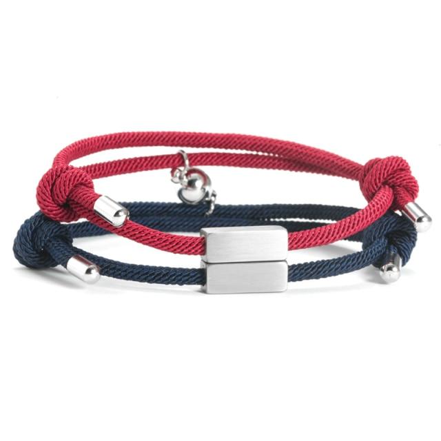 Navy & Maroon Personalised Engraved Magnetic Couple Bracelet Set-Couple Bracelet-Auswara