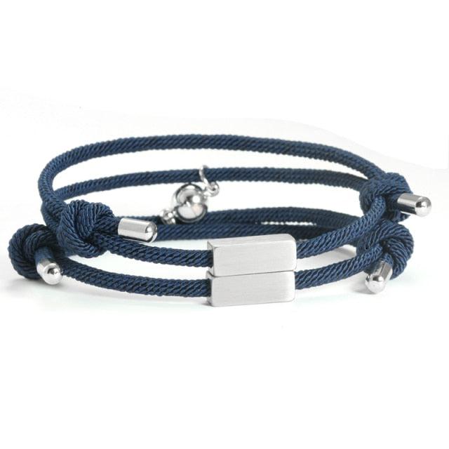 Navy Personalised Engraved Magnetic Couple Bracelet Set-Couple Bracelet-Auswara