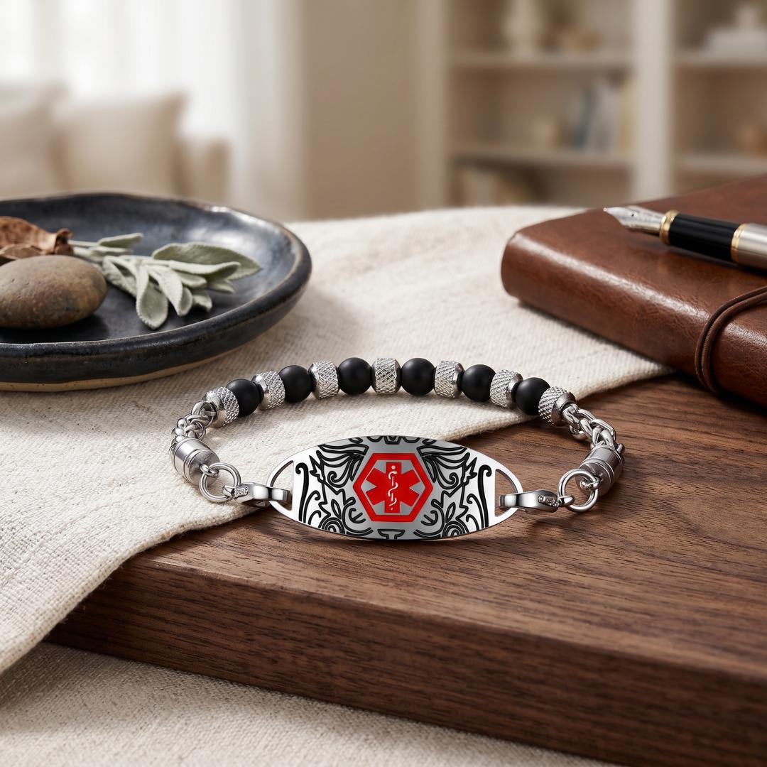 Noir Luxe Personalised Medical ID Bracelet-Medical ID Bracelet-Auswara