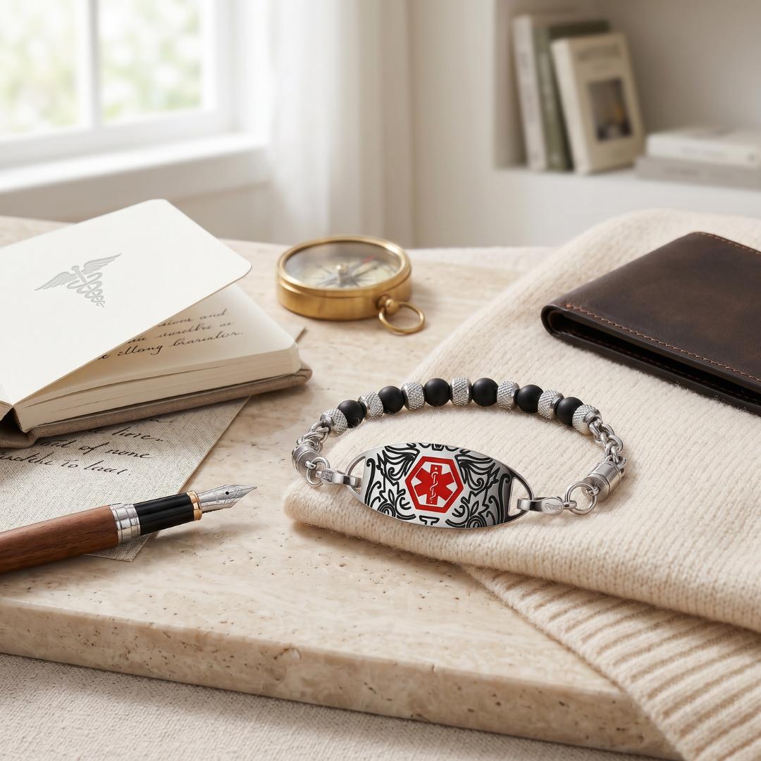 Noir Luxe Personalised Medical ID Bracelet-Medical ID Bracelet-Auswara