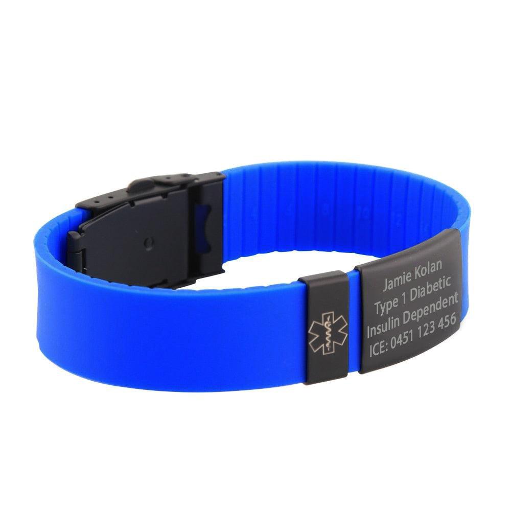 Nola Blue Silicone Sports Medical Alert Bracelet