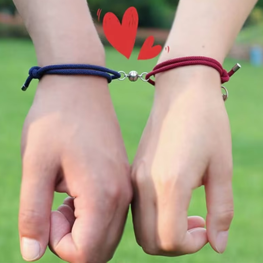 Magnetic Black & White Rope Bracelets for Couples-Couple Bracelet-Auswara