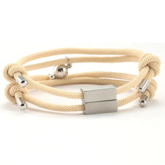 Off White Personalised Engraved Magnetic Couple Bracelet Set-Couple Bracelet-Auswara