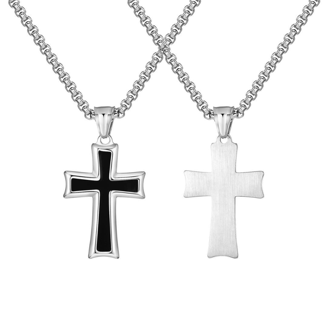 Onyx Edge Stainless Steel Cross Necklace-Cross Necklace-Auswara