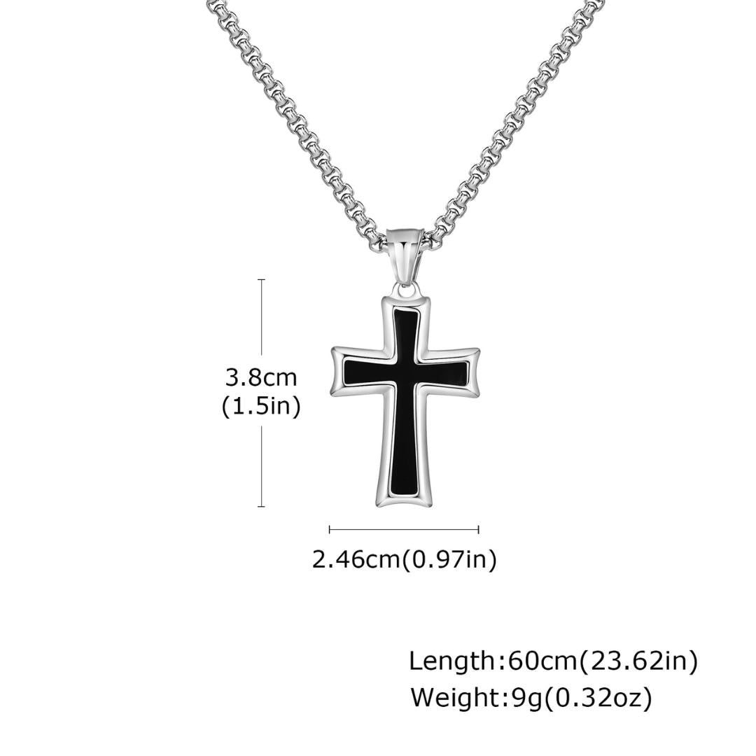 Onyx Edge Stainless Steel Cross Necklace-Cross Necklace-Auswara