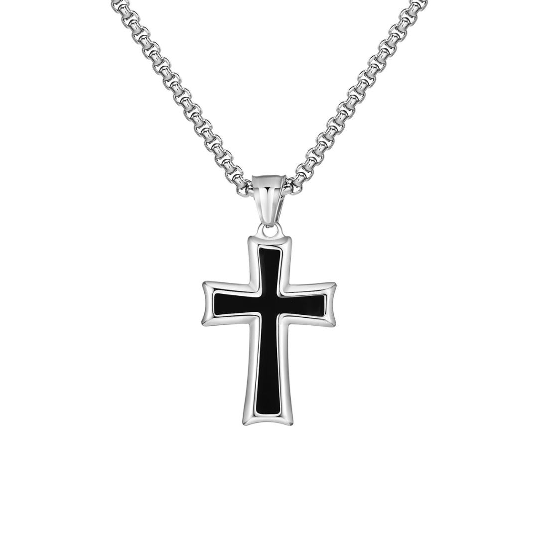 Onyx Edge Stainless Steel Cross Necklace-Cross Necklace-Auswara